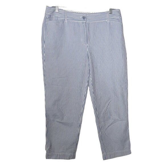 Talbots Seersucker The Perfect Crop Pant Cropped Pants Blue White Stripe Size 8P - Picture 2 of 12